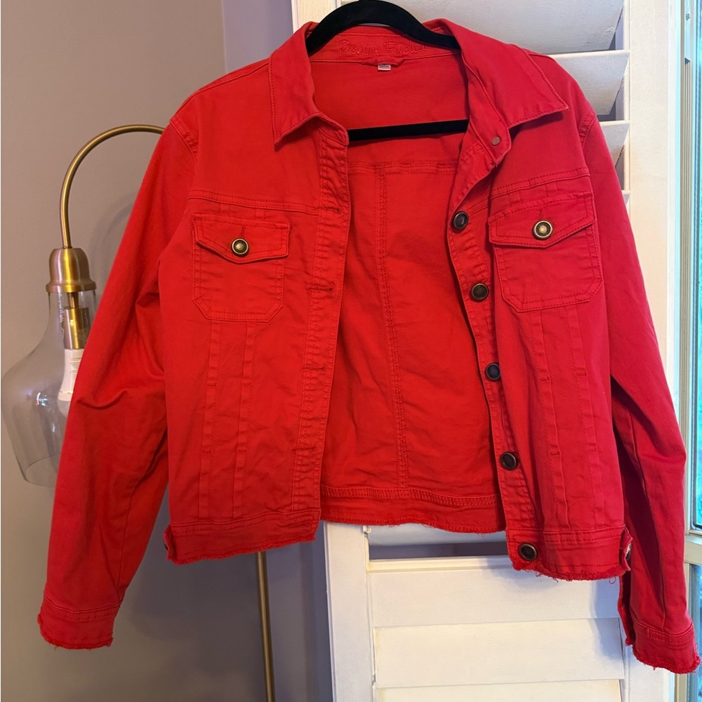 Red Women's Cotton Trucker Jacket - Unbranded